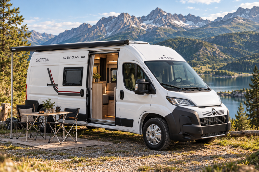 Camper 2027 junto al lago alpino